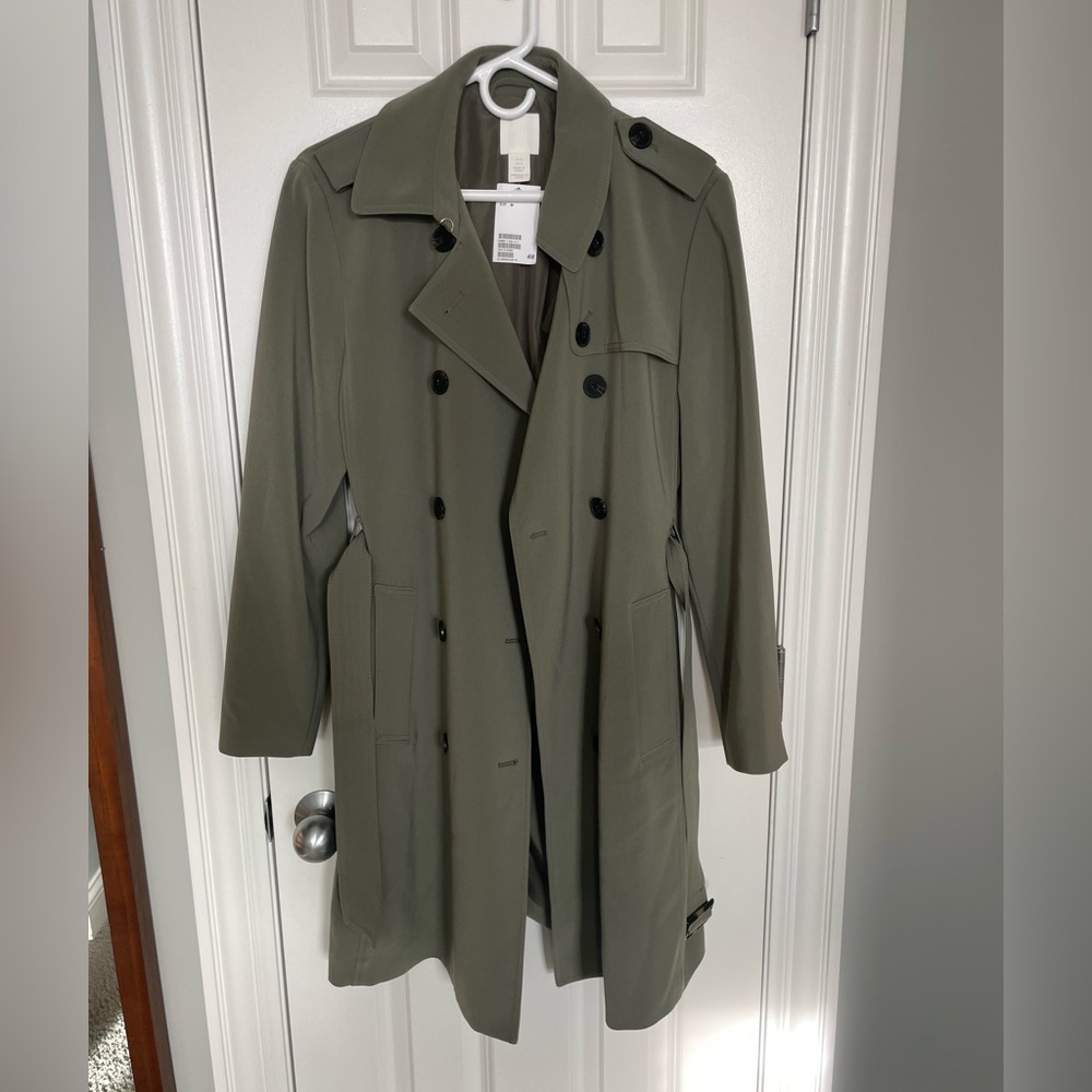 H&M Olive Green Classic Trench Coat NWT